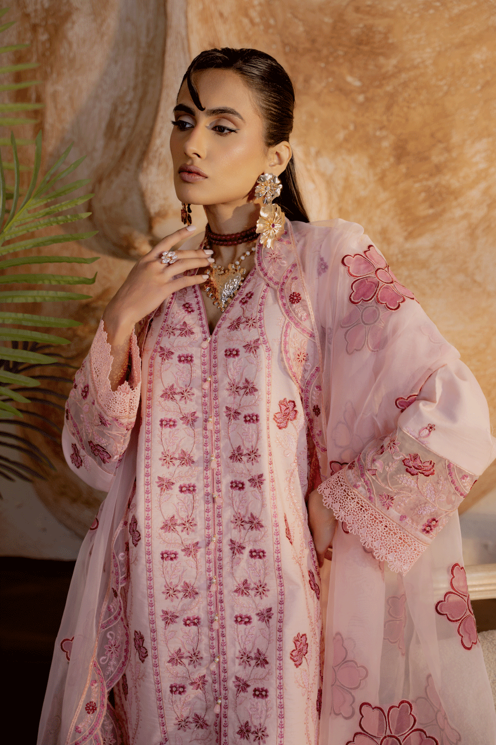 Peach Embroidered Lawn 3PC Suit - Mahriza