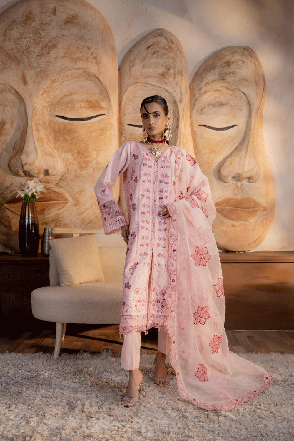Peach Embroidered Lawn 3PC Suit - Mahriza
