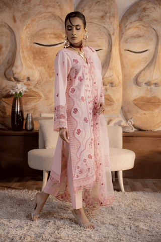 Peach Embroidered Lawn 3PC Suit - Mahriza