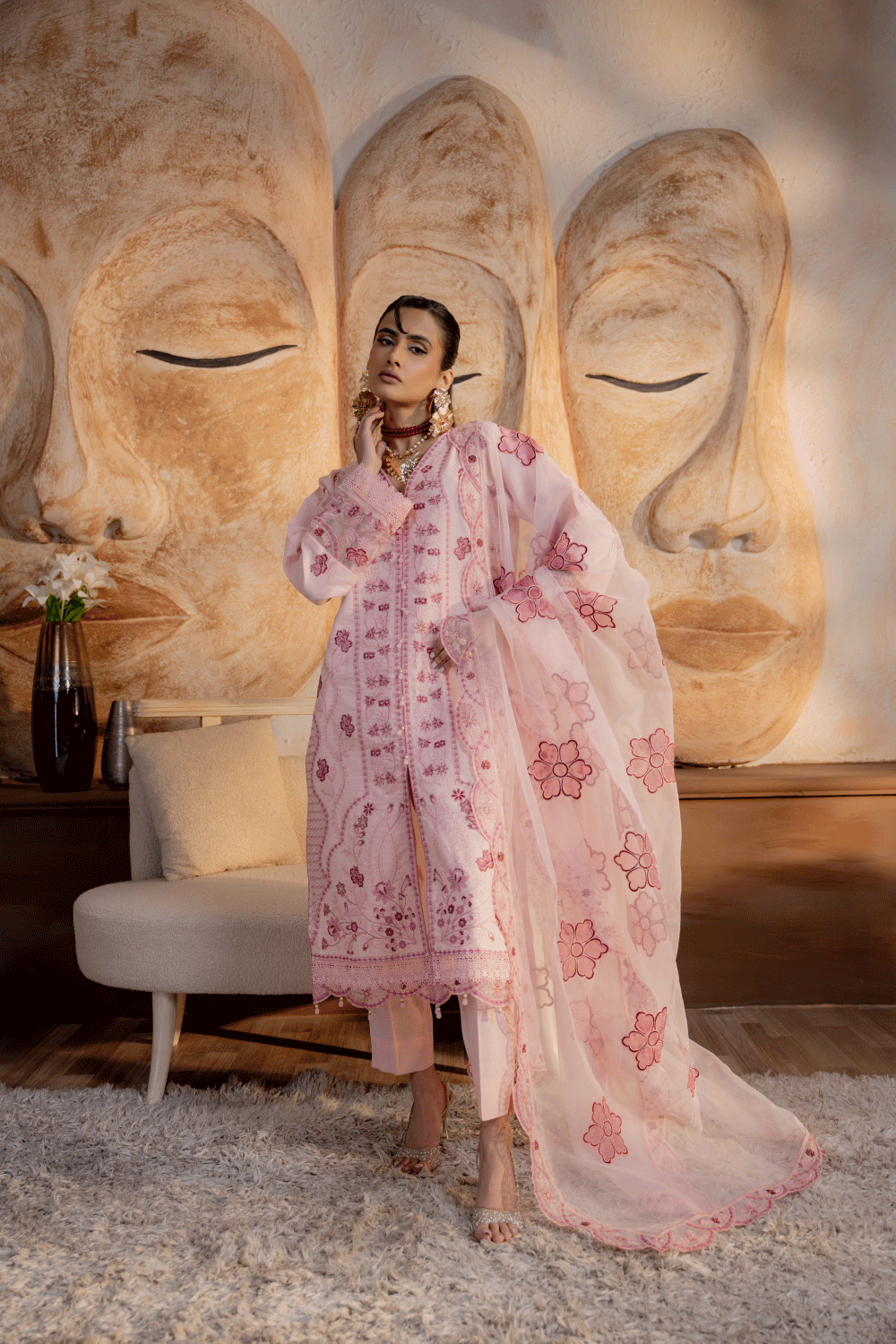 Peach Embroidered Lawn 3PC Suit - Mahriza