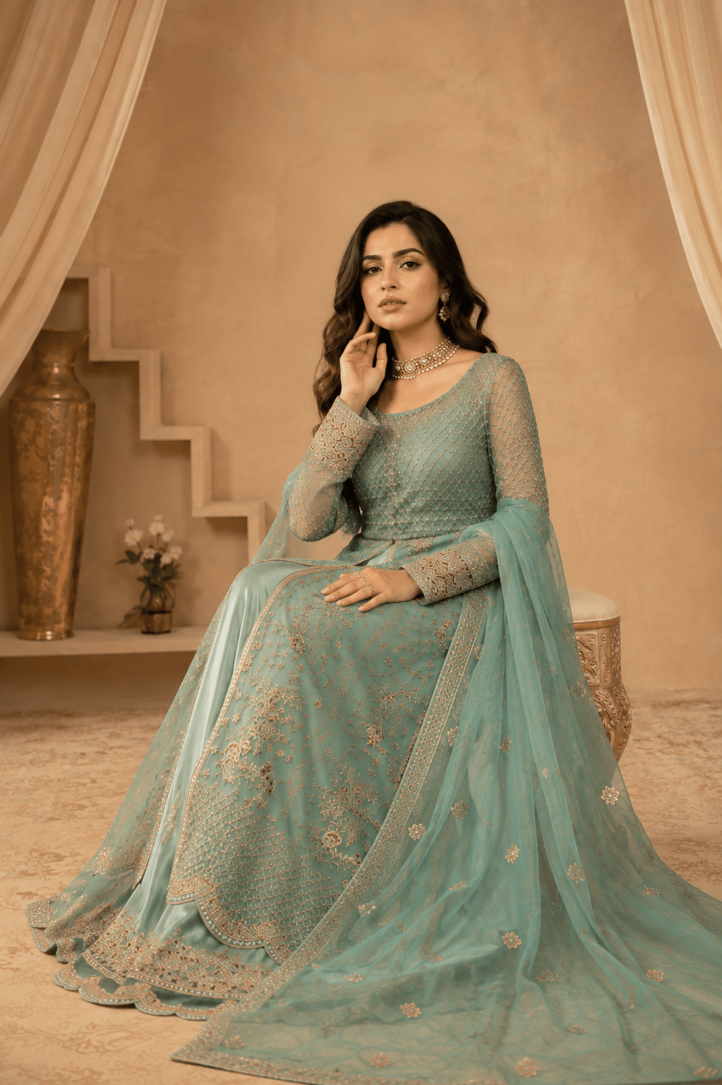 Pistachio Bloom – Sequin Luxe Maxi - Mahriza
