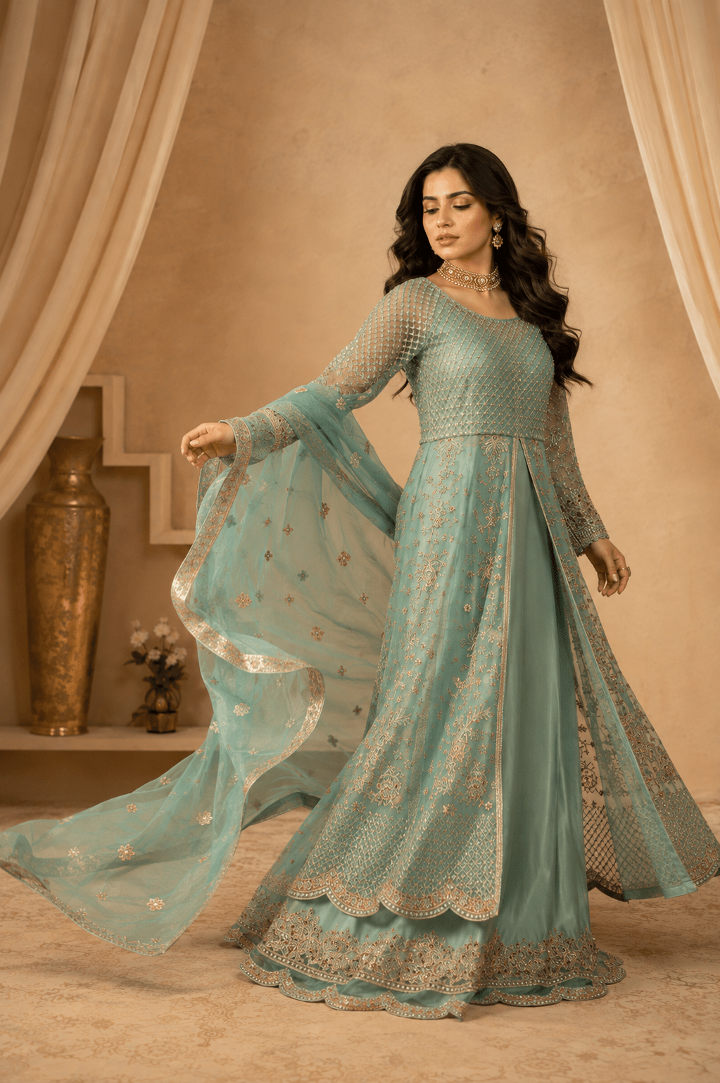 Pistachio Bloom – Sequin Luxe Maxi - Mahriza