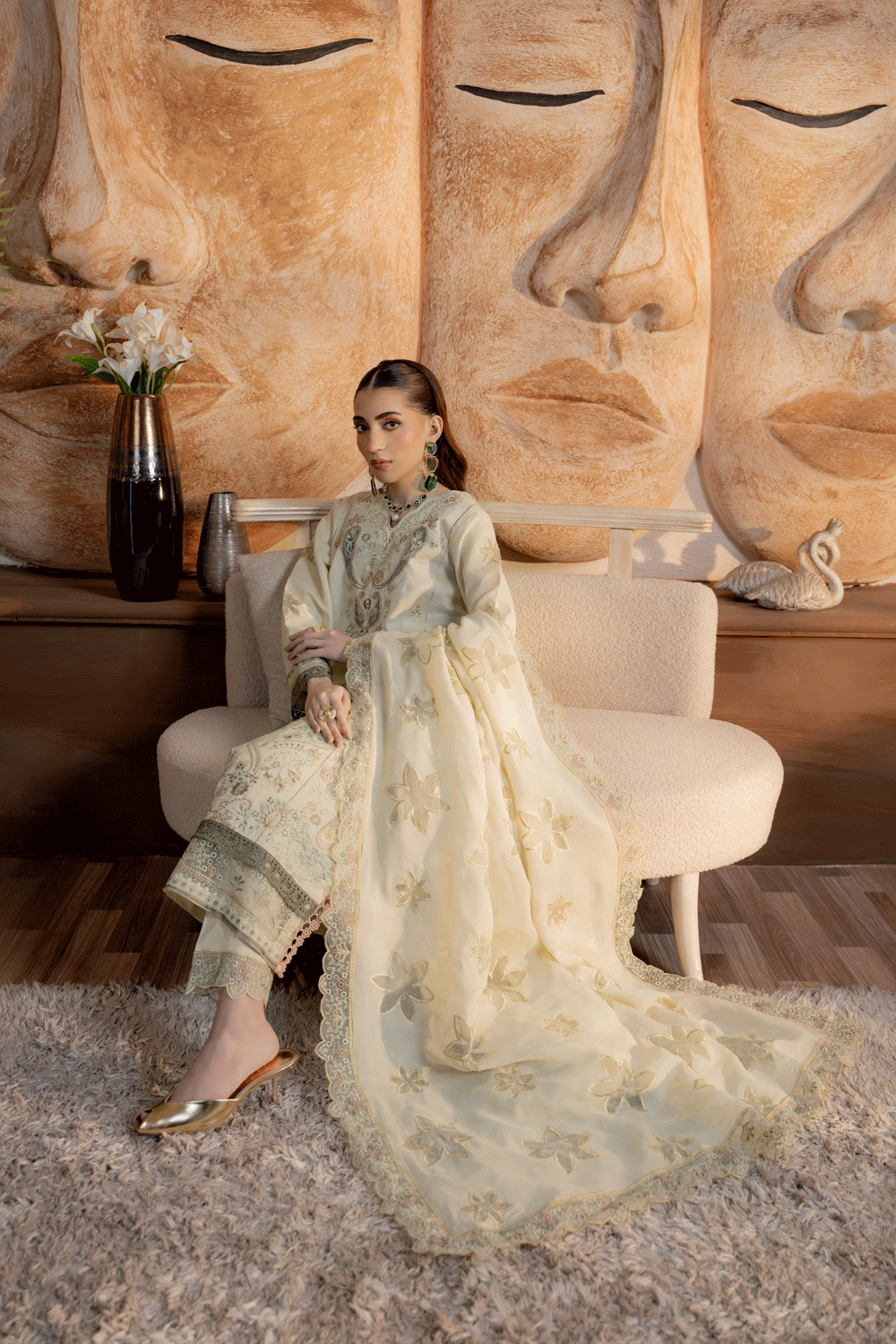 Pistachio Green Embroidered Lawn 3PC Suit - Mahriza