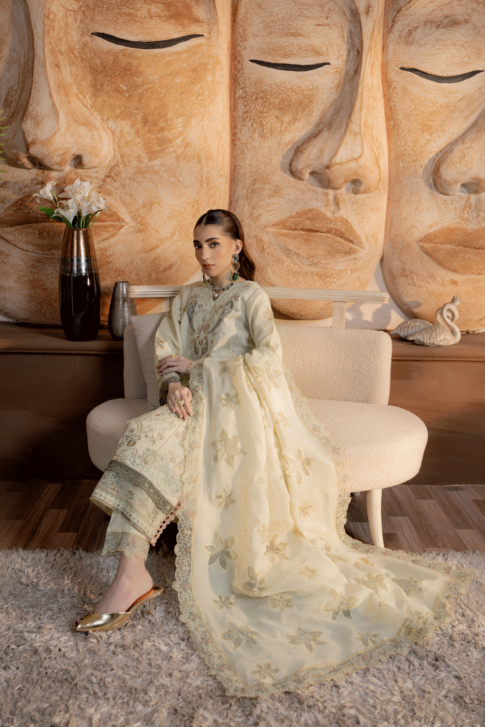 Pistachio Green Embroidered Lawn 3PC Suit - Mahriza