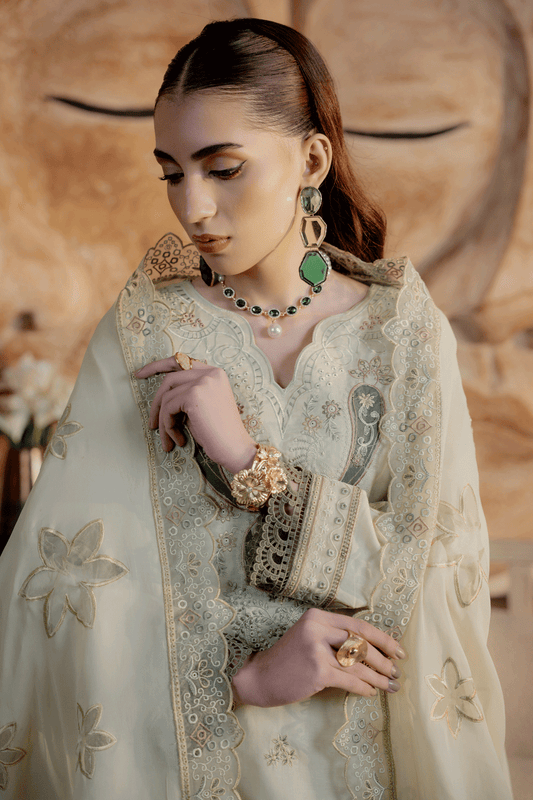 Pistachio Green Embroidered Lawn 3PC Suit - Mahriza