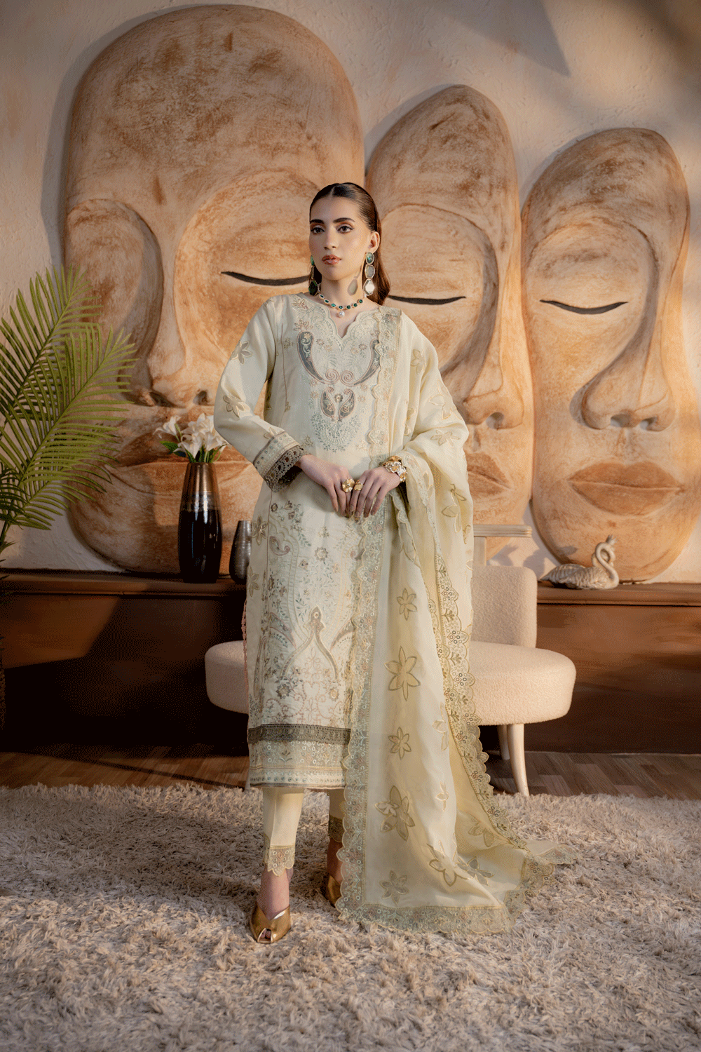 Pistachio Green Embroidered Lawn 3PC Suit - Mahriza