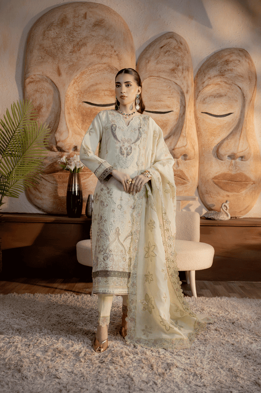 Pistachio Green Embroidered Lawn 3PC Suit - Mahriza