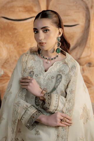 Pistachio Green Embroidered Lawn 3PC Suit - Mahriza
