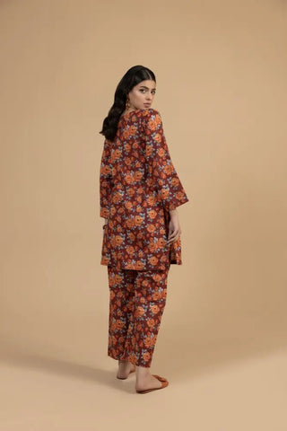 Rust Floral Khaddar 2 - Piece Suit Winter Printed Khaddar Dress for Women - Mahriza