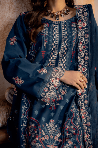 Teal Blue Embroidered Lawn 3PC Suit - Mahriza