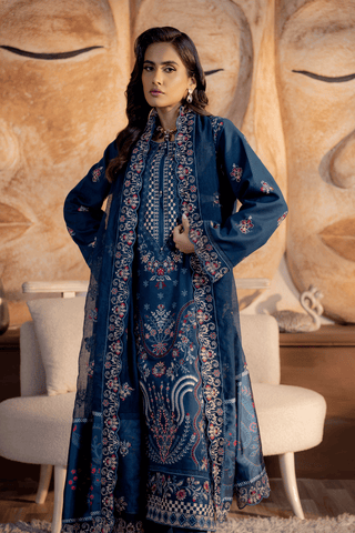 Teal Blue Embroidered Lawn 3PC Suit - Mahriza
